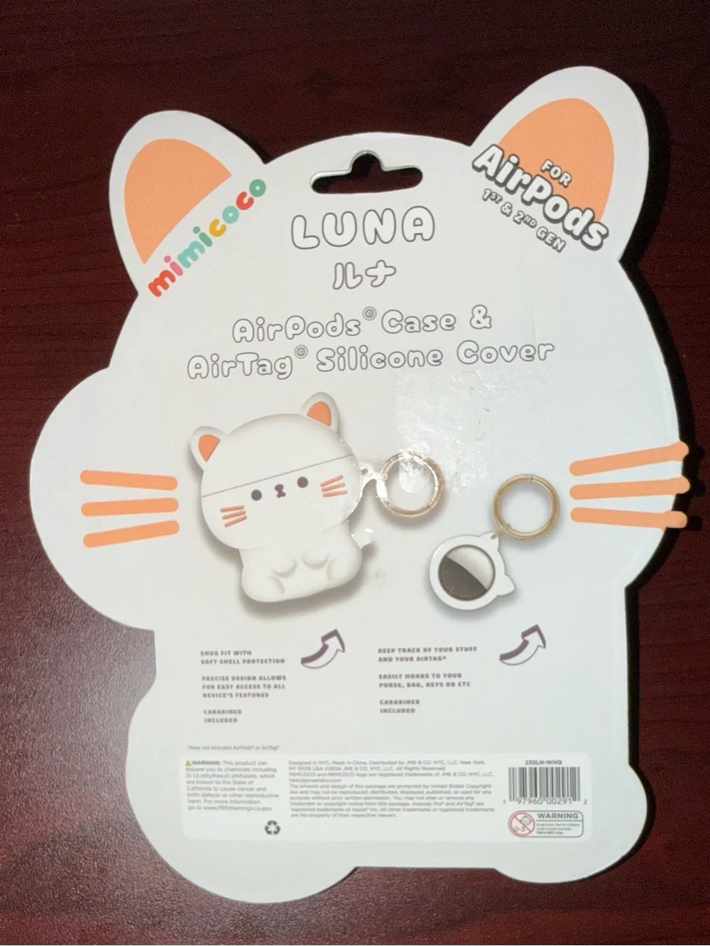 MIMI & COCO White & Peach Cat AirPods Case with Matching AirTag Silicone Cover